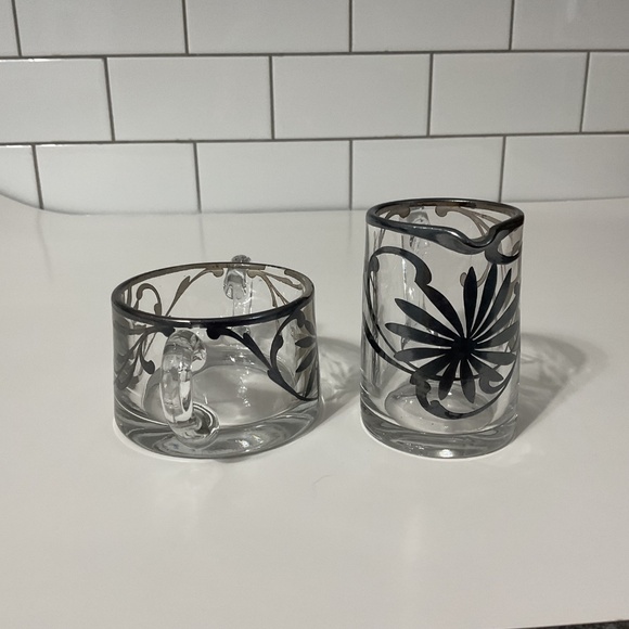 VTG Clear Glass Silver Overlay Cream & Sugar Set - Picture 5 of 9